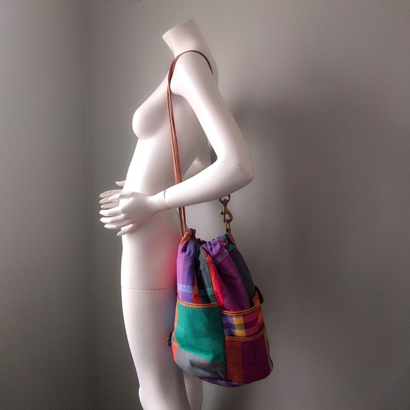 🎉HP🎉 Vintage 90s Ralph Lauren Cotton Madras Plaid Crossbody Canvas Backpack - Picture 5 of 6